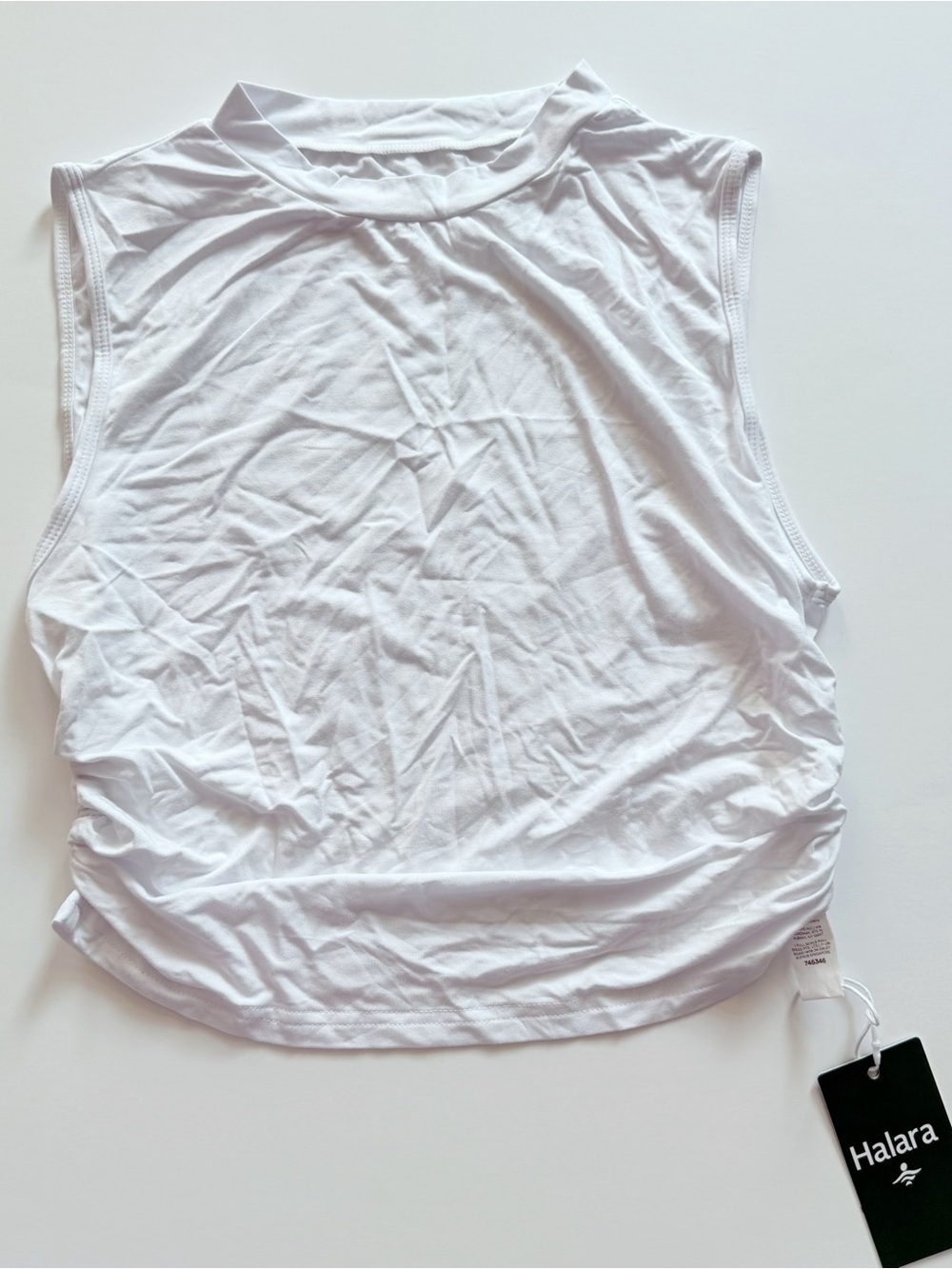 HALARA White Sleeveless ruched sides Tank Top L Large NWT